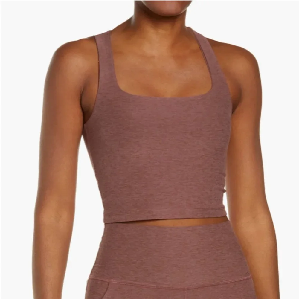 Beyond Yoga Women's XL Spacedye Crop Tank Top Square Neck Sienna Brown Heather - Picture 3 of 9